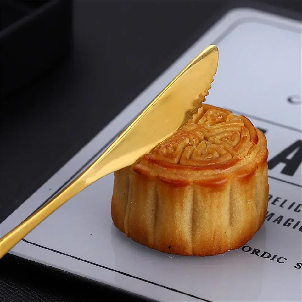 10pcs Stainless Steel Fruit Fork Small Toothpick Multifunctional Fruit Stick Gold Moon Cake Knife Food Picks Kitchen Accessories