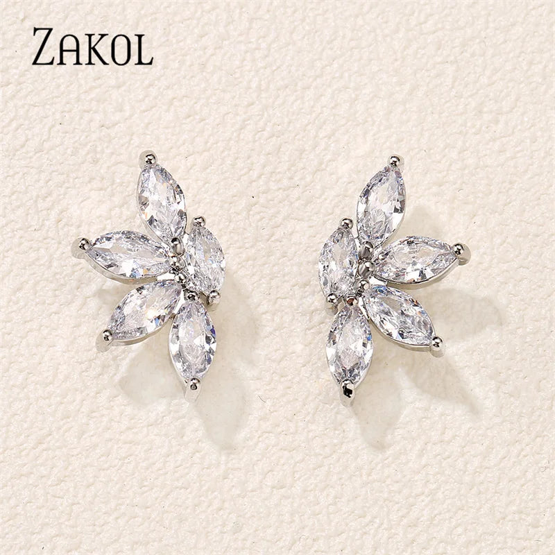 Korean Fashion Marquise Cut Cubic Zircon Stud Earrings