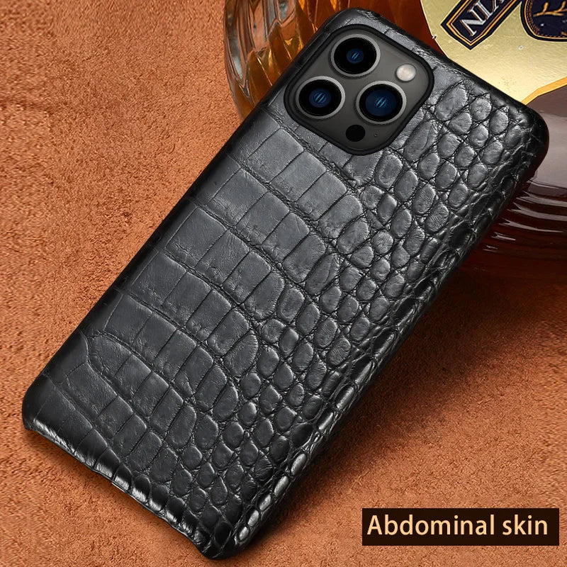100% Genuine Crocodile Leather Phone Case For iPhone 16 15 14 Pro Max 15Pro 16 Plus Luxury Shockproof Back Cover