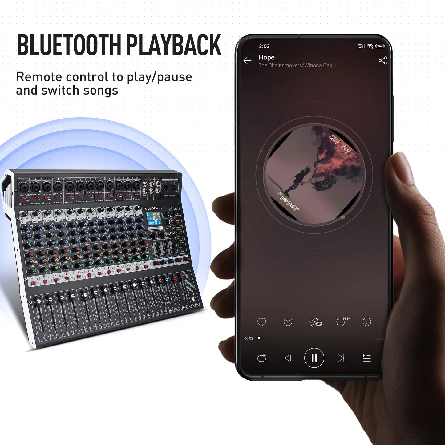 12 Channel Audio Mixer With 99 DSP Effects USB Bluetooth And 48V Phantom Power