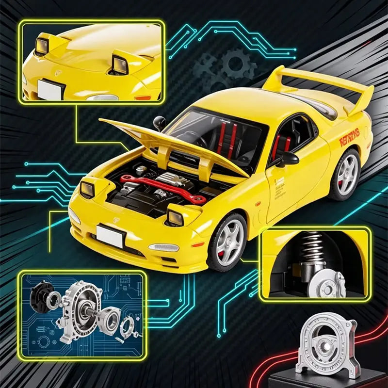 1 28 Scale Mazda RX7 FD Diecast Pull Back Model Car with Sound and Light