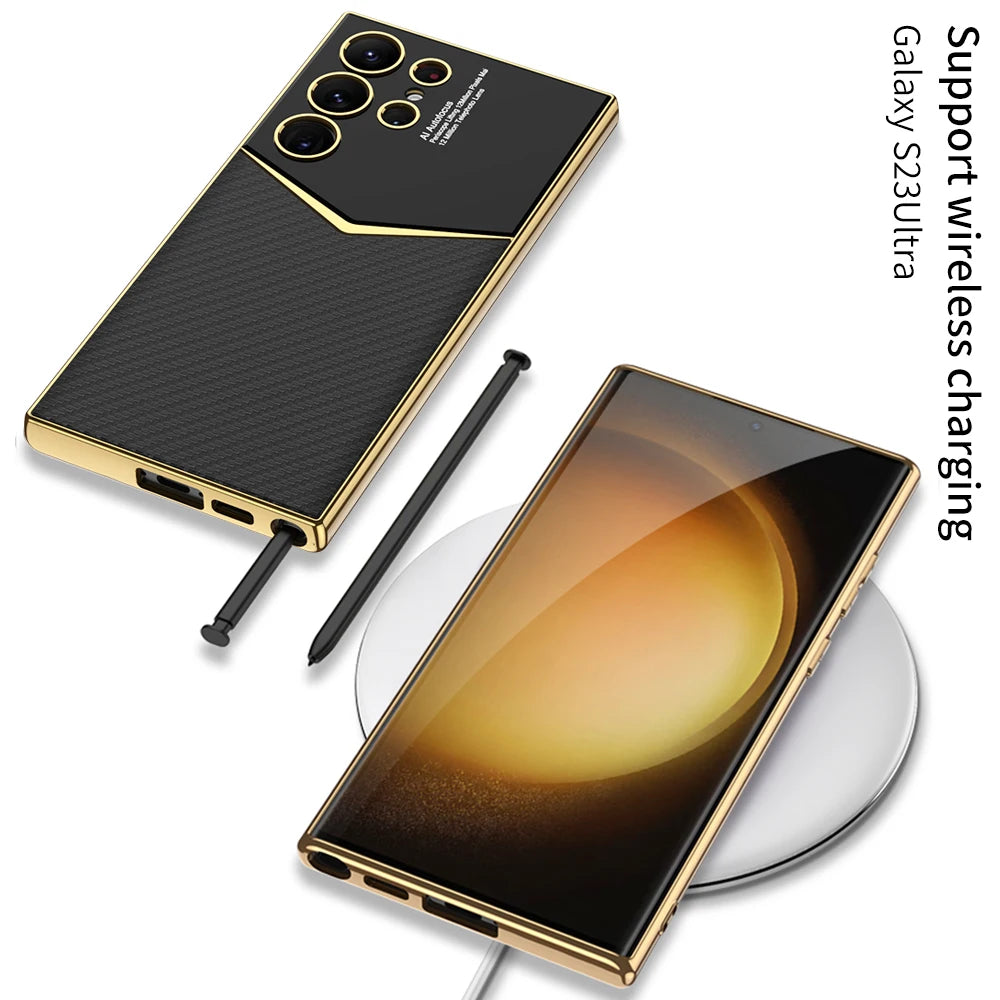 Electroplated Leather Shockproof Case for Samsung Galaxy S26 / S25 / S24 Ultra – Full Coverage Soft Silicone Protective Back Cover with Card Holder