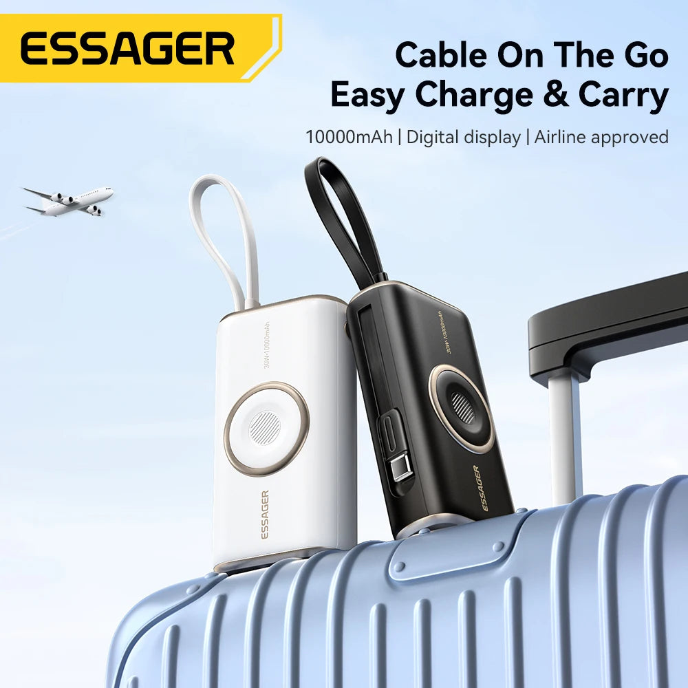 10000mAh Power Bank 30W PD Fast Charging Wireless Magnetic Charger with Built-in Cable & Digital Display