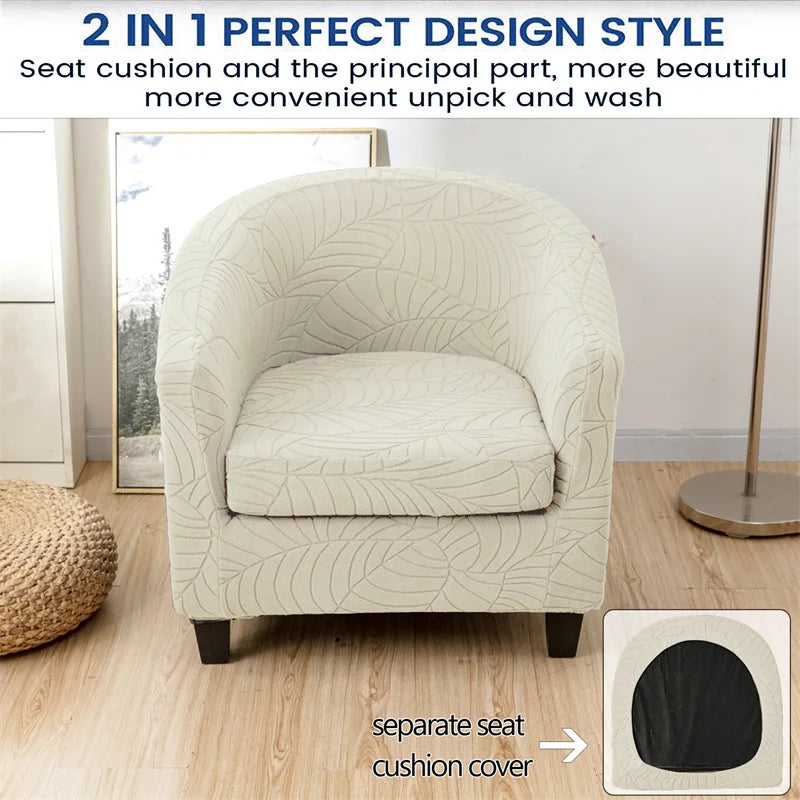 Tub Club Armchair Covers Leaves Jacquard Bar Chair Cover Solid Color Relax Single Sofa Slipcovers with Seat Cushion Cover Home