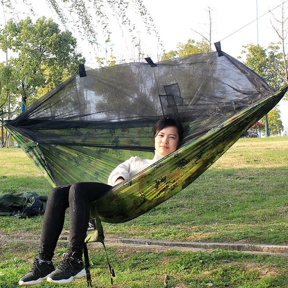 Portable Outdoor Camping Hammock with Mosquito Net High Strength Parachute Fabric Hanging Bed Hunting Sleeping Swing