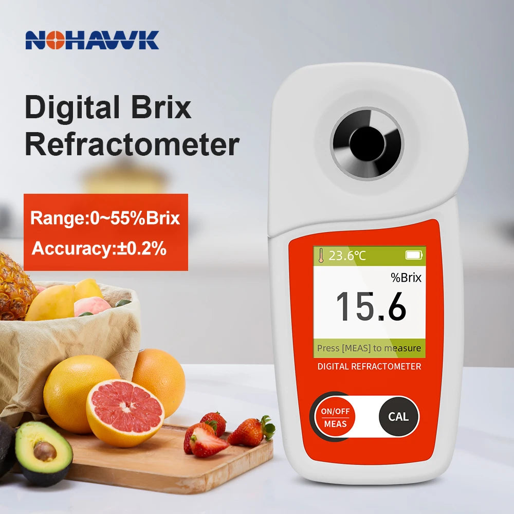 Digital Brix Refractometer Flagfront brix Meter Refractometer Automatic Temperature Compensation Brix Refractometer Range 0-55%，