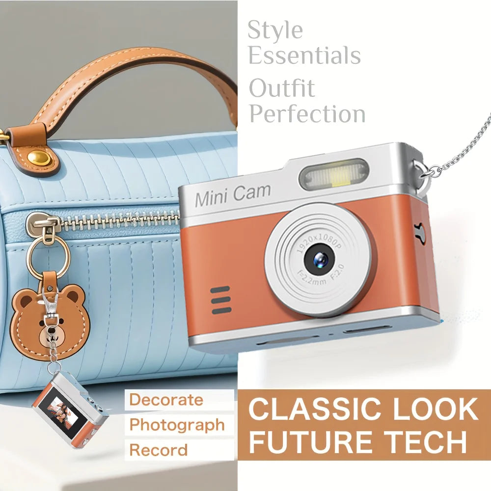 1080P Pocket Action Camera Portable with LED Retro Camera Outdoor Bodycam Mini Keychain Digital Cam 0.96-inch HD Video Recorder