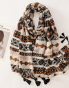 Beige Coffee Scarf Luxury Thin Women Scarves Spring Floral Hijab Veils Soft Cotton Shawl Wrap Tassel Viscose Muslim Woman Hijab