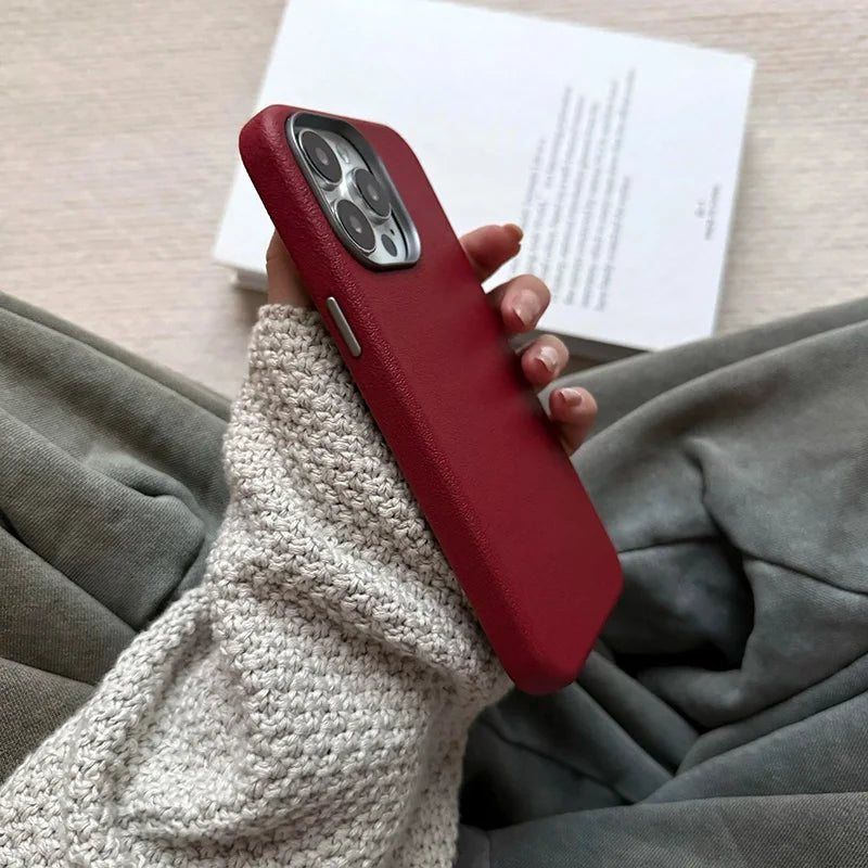 Luxury Matte Leather Phone Case For iPhone 17 16 15 14 Plus 16E Protection Shockproof Cover