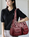 Women Casual Multiple Pockets Tote Bag Lady Large Capacity Shoulder Crossbody Bag Vintage Soft Leather Travel Bag