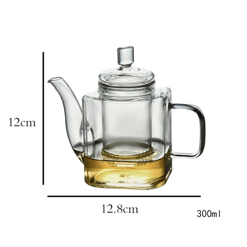 Japanese Square Glass Tea Pot with Infuser Thickened Borosilicate Kung Fu Tea Set 300ml