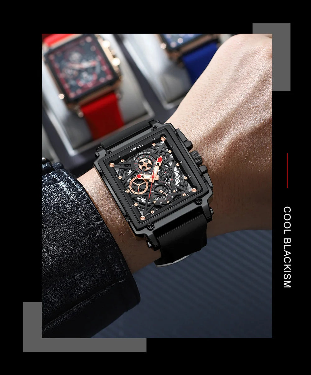 Men's Sports Chronograph Wrist Watch For Men Army Silicone strap Square Quartz Stop Watch Clock Man Relogios Masculino