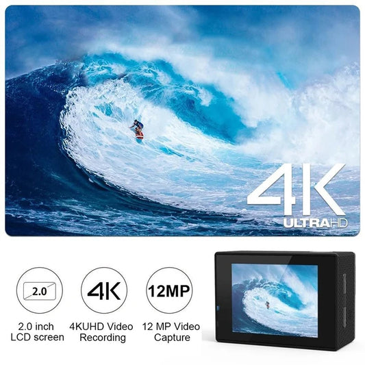 4K WiFi Action Camera with 2 Inch Screen and 30M Waterproof Case