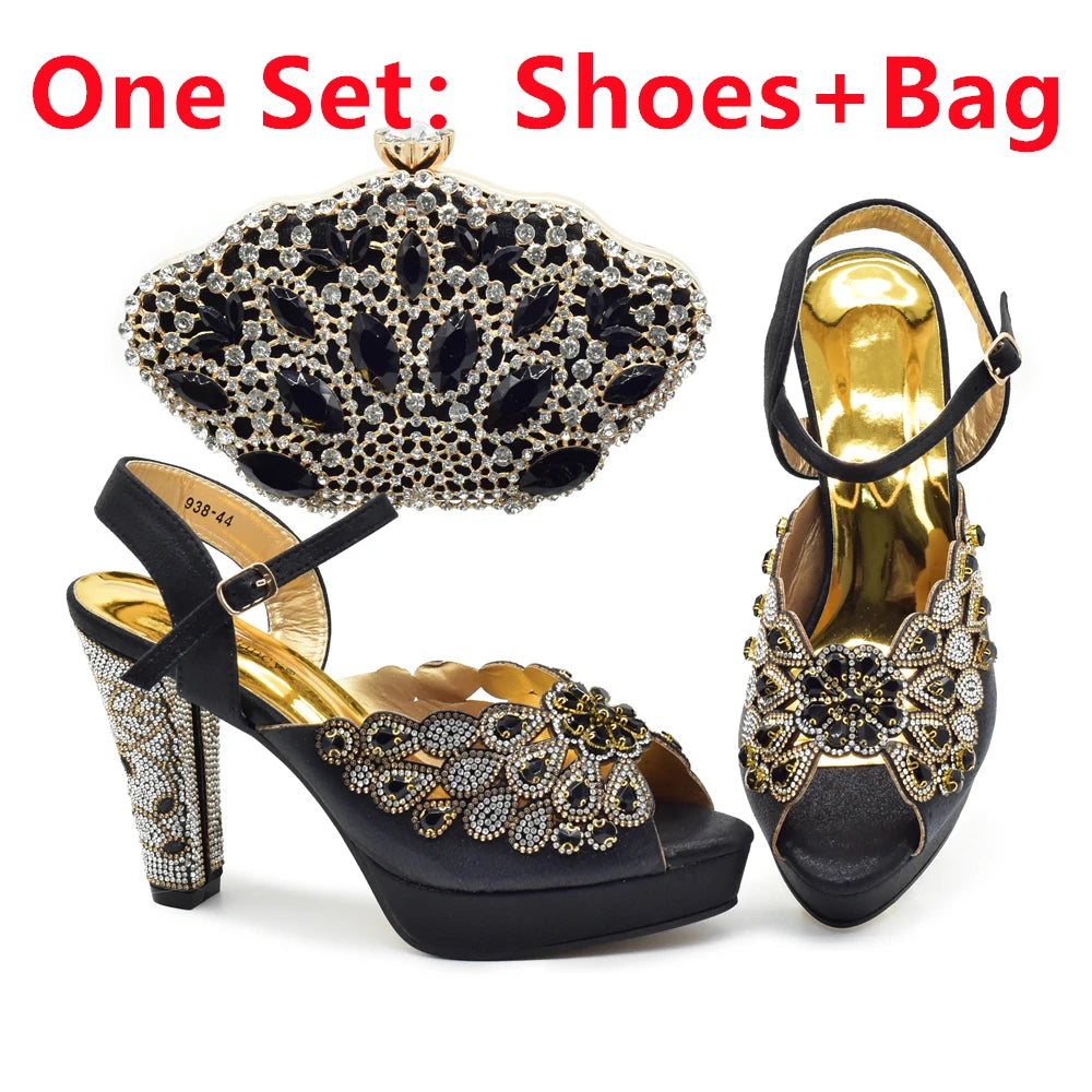 Style Matching Bag and Shoes Set Italian Women Design Shoes Matching Bag Decorated with Rhinestone Luxury Pumps Women