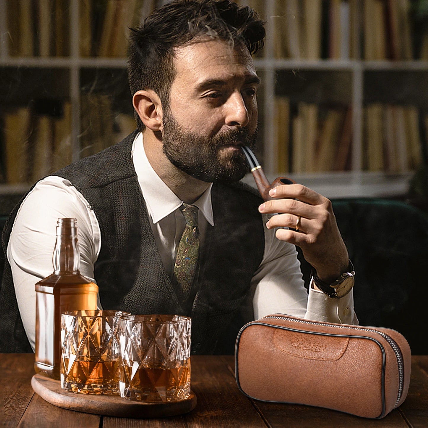 PU Leather Tobacco Smoking Pipe Bag for 2 pipes Portable Herb Tobacco Smoking Pipe Case Smoking Tools Accessories