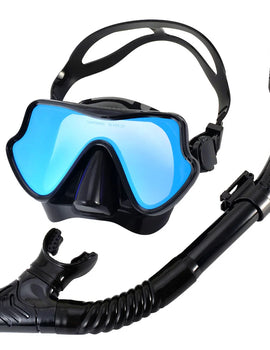 Snorkel Mask Set Silicone Swimming Goggles Diving Training Kit Dry Top Colorful Len Wide View Tempered Glass Anti-Leak Adults