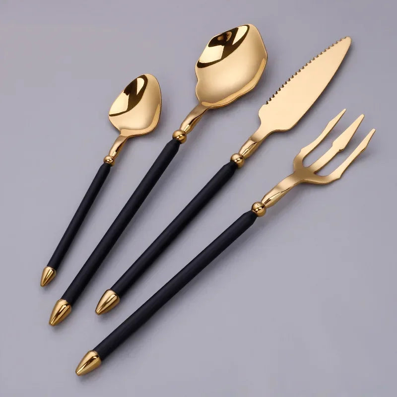 4pcs Upscale Cutlery Set 304 Stainless Steel Spoon and Fork Set Household Trident Kitchen Utensil Western Dinnerware Home Decor