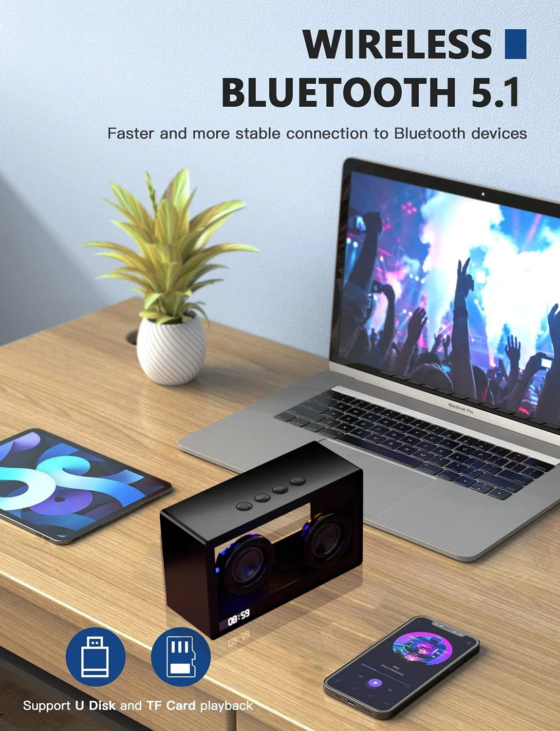 Transparent RGB Led Light Speakers Music Handsfree Portable Party Bass HIFI Wireless Bluetooth Speaker