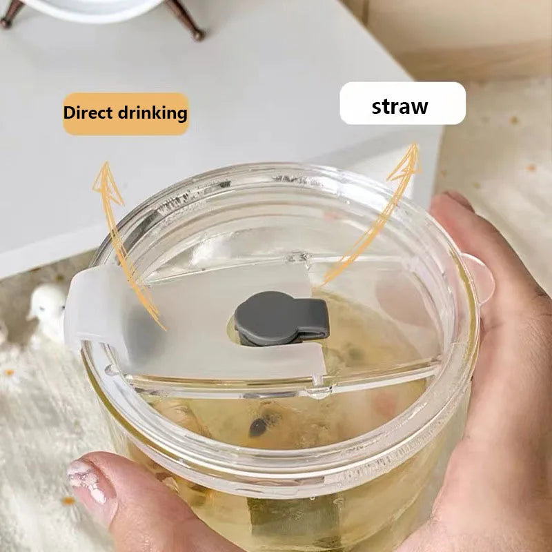 600ml Stripe Glass Cup with Lid And Straw Transparent Milk Tea Juice Cup Drinking Glasses Ice Water Coffee Mug Bar Drinkware