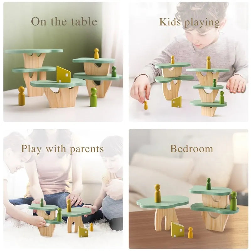 Montessori Wooden Tree Block Toys for Children Ornament Decoration Baby Stacking 3D Toy Wooden Blocks  Stacker Balancing Games