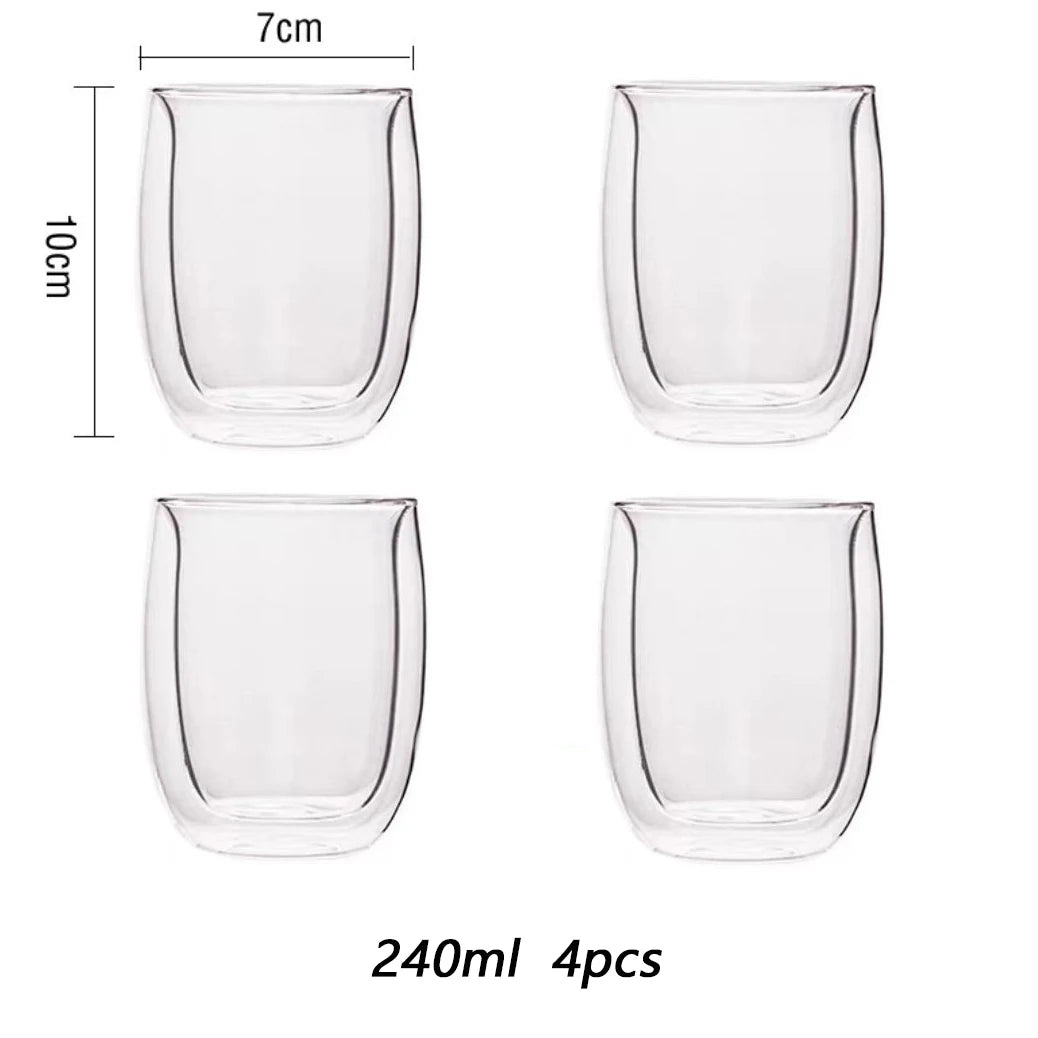 2/4pcs Double Walled Glass Coffee Cup Set Of 240/300ml Cup With Insulated Layer For Latte Cappuccino Heatresist Teacup Milk Mug