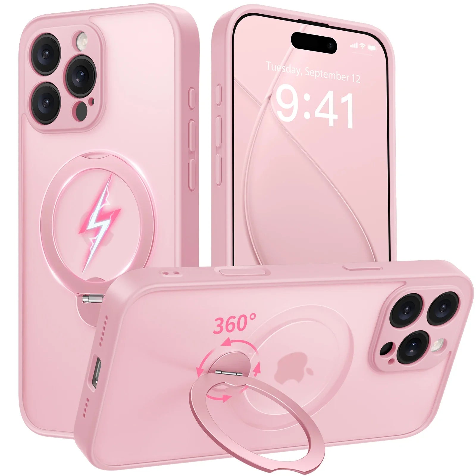 Luxury Magsafe Matte Phone Case For iPhone 16 Pro Max with  Rotatable Ring Stand Camera Lens Protection Shockproof Case