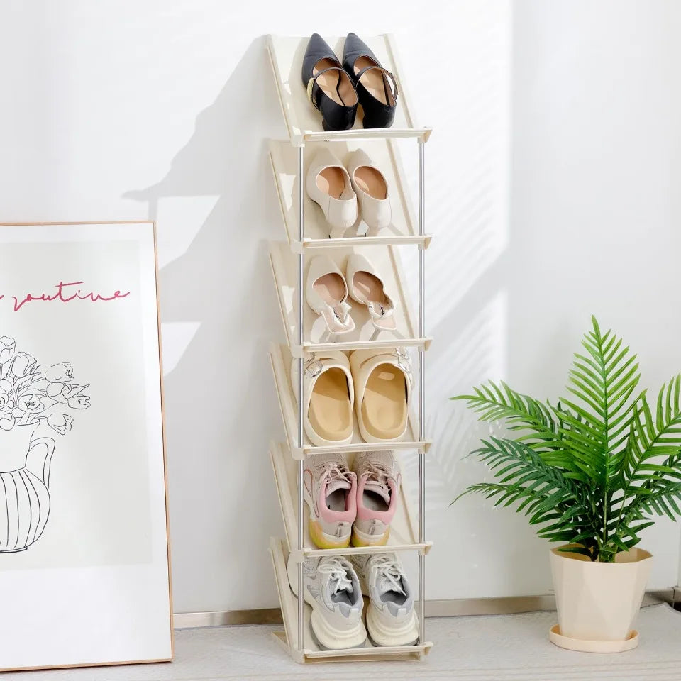 Plastic Shoe Shelf Simple Multi-Layer Living Room Vertical Shoes Racks Narrow Stackable Free Standing Shoes Entryway Or Bedroom