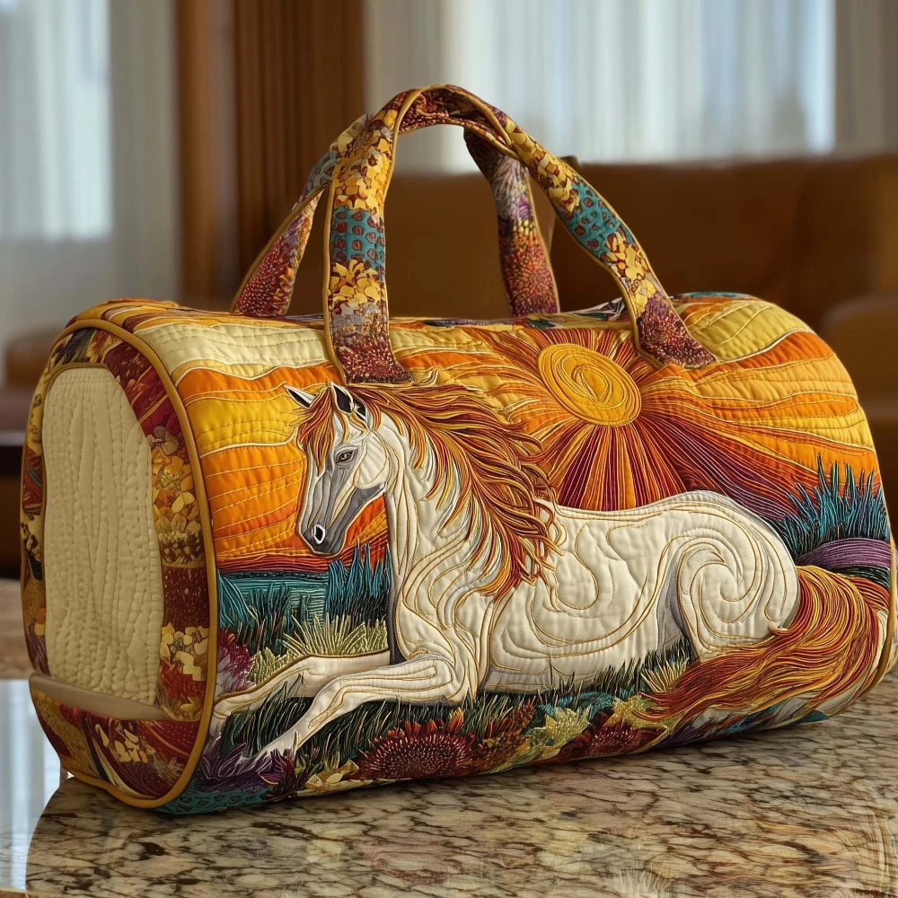 Western Style 3D Quilted Tote Bag Running Horse Cactus Boho Print Travel Purse Handmade Shoulder Bag Large Capacity Carry-On Bag