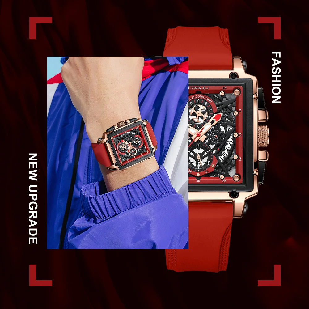 Men's Sports Chronograph Wrist Watch For Men Army Silicone strap Square Quartz Stop Watch Clock Man Relogios Masculino