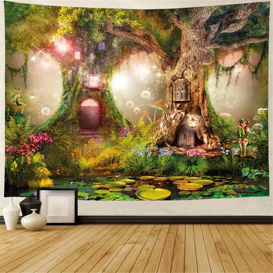 Fairy Forest Fairy Tale Tapestry Treehouse Room Magic Corner Theme Fantasy Living Room Decor