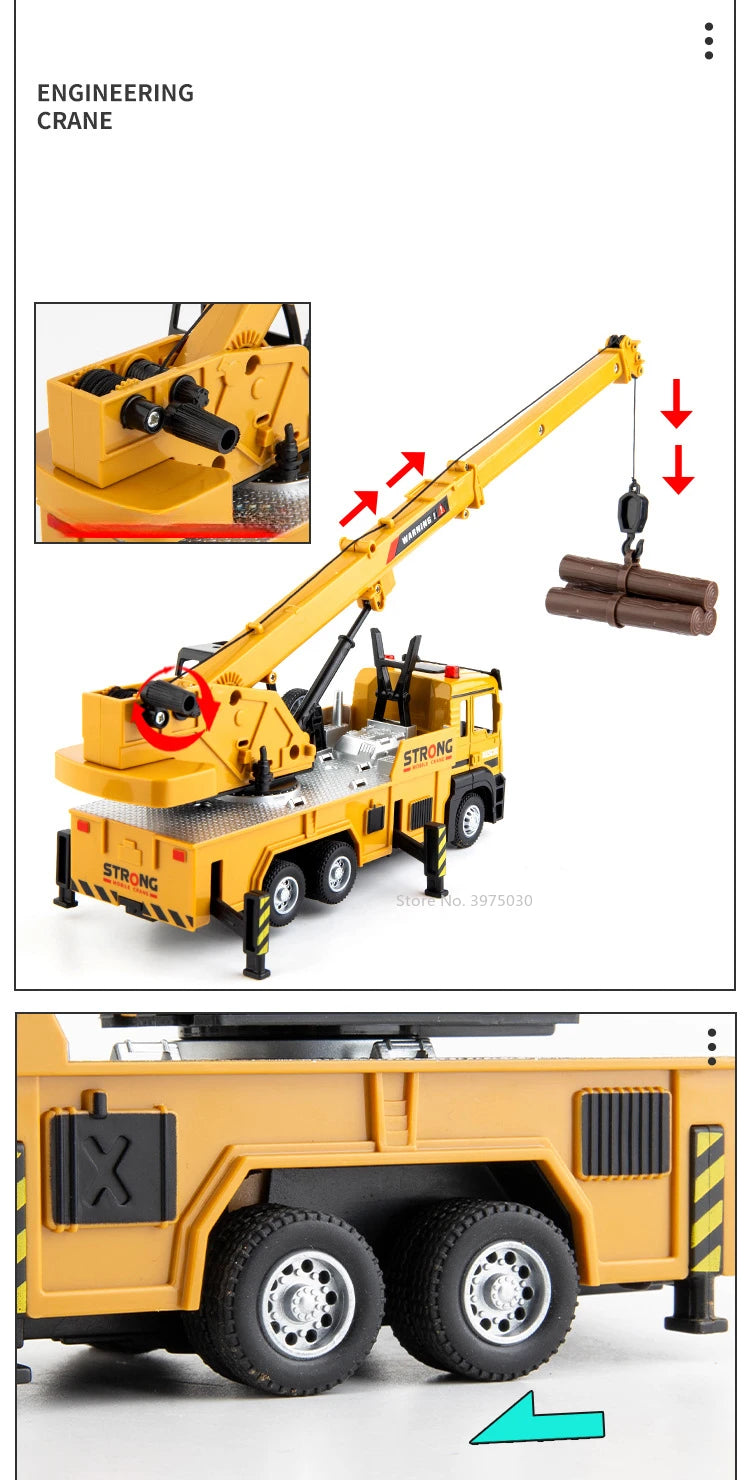 1/32 Crane Truck Alloy Car Model Diecast Metal Toy Simulation Engineering Vehicles with Sound and Light Model