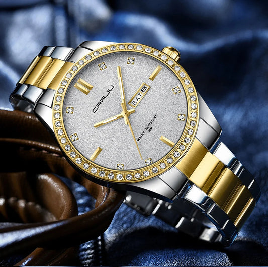New Luxury Rhinestones Dial Watches with Stainless Steel Band Wristwatch with Auto Date and Luminous Relogio Masculino