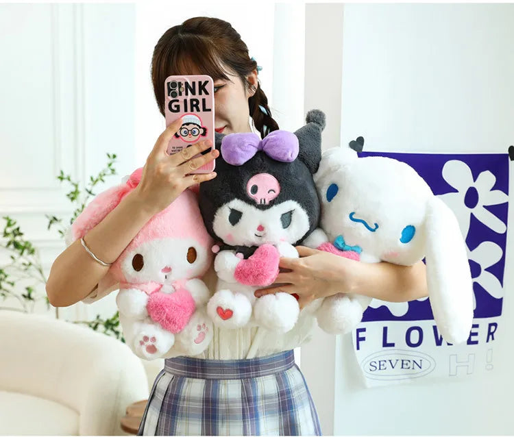 Sanrio Kawaii Kuromi My Melody Cinnamoroll Plush Toy Stuffed Doll for Kids Birthday Xmas Gift Large Cute Pillow for Sleeping