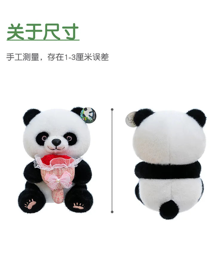 Kawaii Stuffed Doll Cute Panda Plush Toy with Flower Bouquet for Anime Lovers Kids Birthday Gift Stuffed Animal Gift for