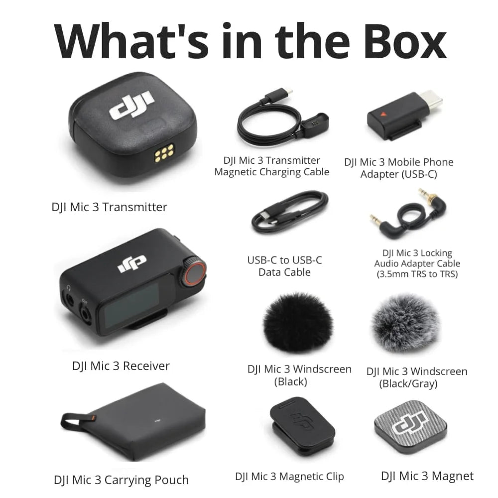 DJI Mic 3 Wireless Microphone Kit Intelligent Noise Cancelling Audio System for Cameras Smartphones and Content Creation