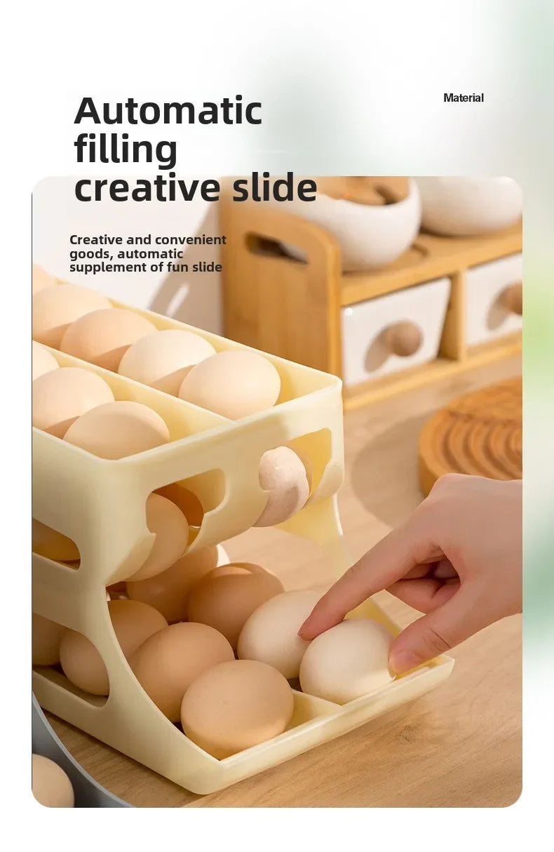 Automatic Rolling Egg Storage Box – Double Mouth Multi-Layer Slanted Egg Dispenser Tray