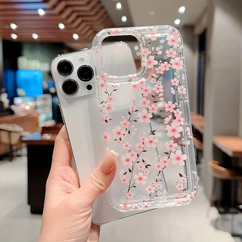 White Flower Clear Phone Case For iPhone 17 16 14 15 Pro Max 16E Air Airbag Shockproof Phone Cover