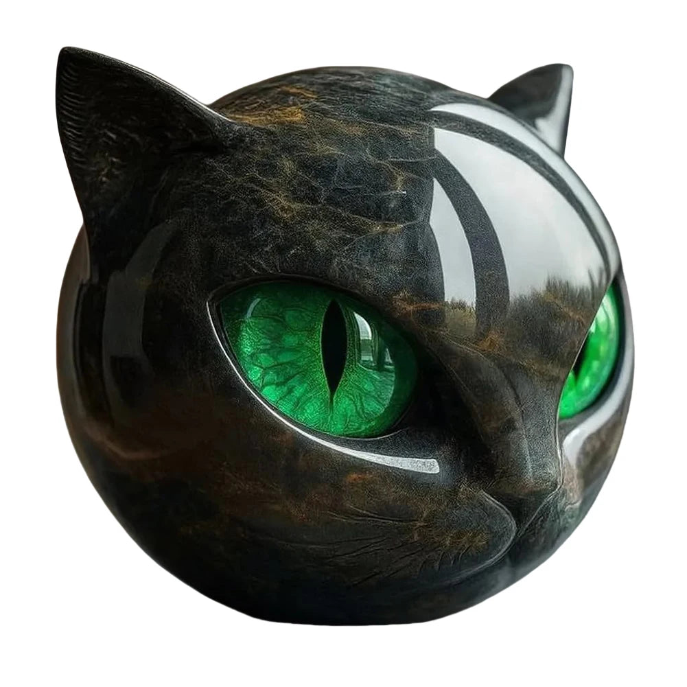 Green Eyes Cat Head Sculpture 3D Resin Healing Stone Marble Texture Cats Figurines Sculpture Gifts for Cat Lovers Women Men