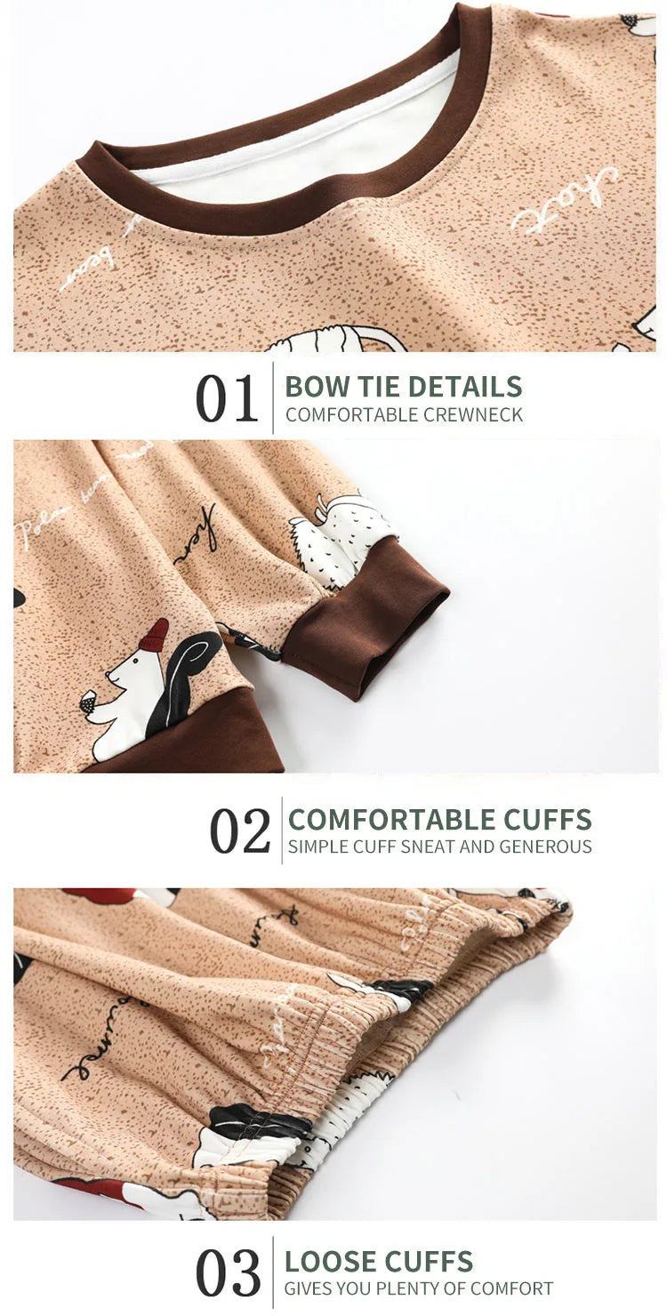 Women’s Winter Corduroy Cotton Pajama Set – Cute, Comfortable, Loose Long Sleeve Loungewear