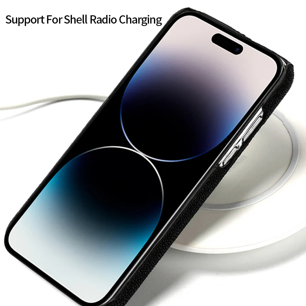 Genuine Stingray Leather Phone Case for iPhone 16 15 14 Pro Max Plus 14Pro 15Pro max Luxury Shockproof Back Cover