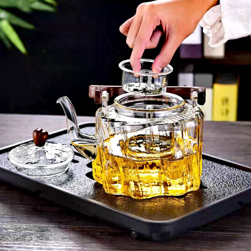 Large Capacity 1300ml Wooden Handle Glass Teapot High Borosilicate Heat Resistant Glass Beam Tea Pot Kungfu Tea Set Teaware