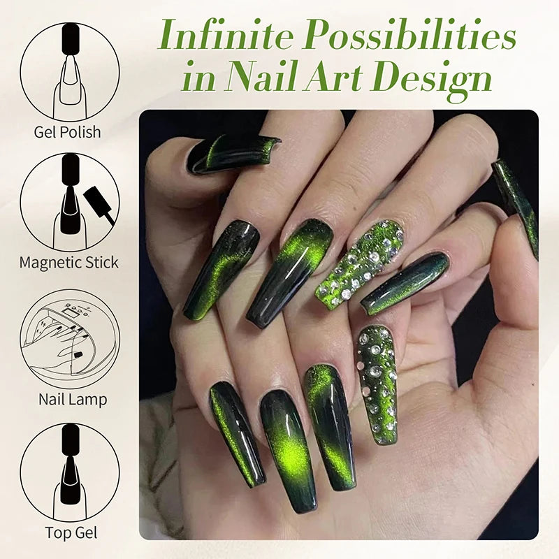 10ml Green Cat  Gel Ultra Shine Semi Permanent Soak Off UV Gel Manicure Nail Art Varnish Sparkling Nail Art