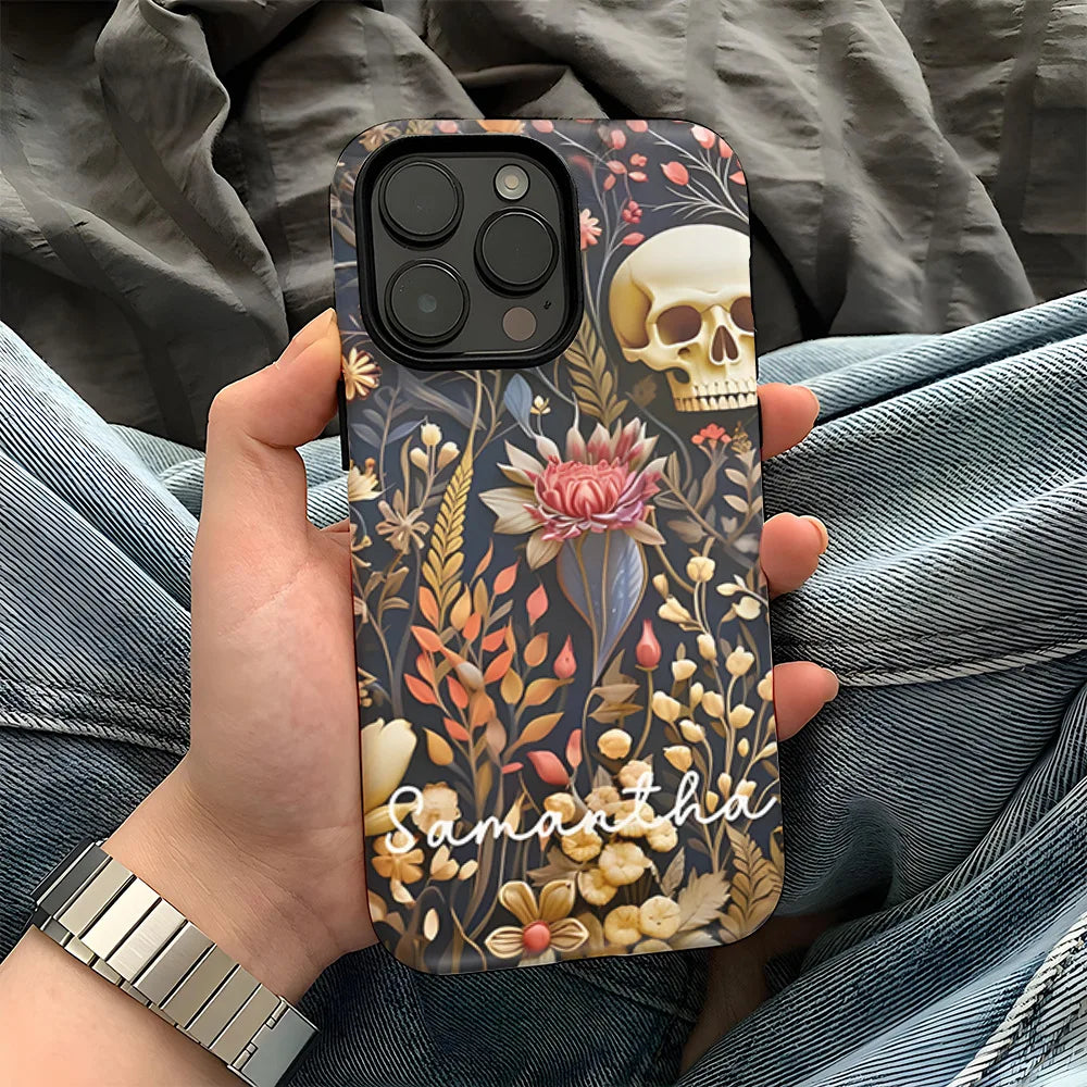 Fashion Embroidery Effect Skull Skeleton Phone Case For iPhone 16 15 Pro Max 16 Plus 2 in 1 Hard Protection Cover Funda