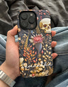 Fashion Embroidery Effect Skull Skeleton Phone Case For iPhone 16 15 Pro Max 16 Plus 2 in 1 Hard Protection Cover Funda