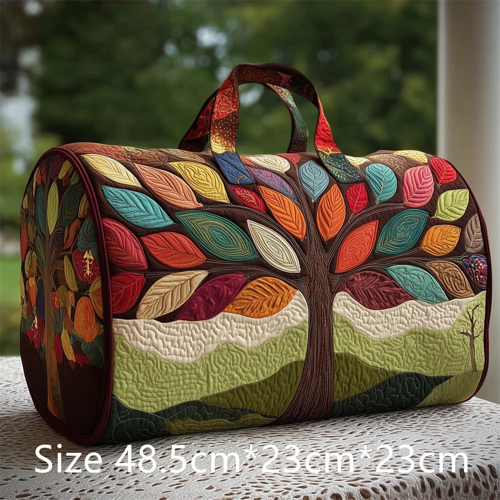 Vibrant Tree of Life 3D Quilted Duffel Bag Colorful Rainbow Leaves Print Travel Weekender Artistic Boho Gym Yoga Bag Men Women