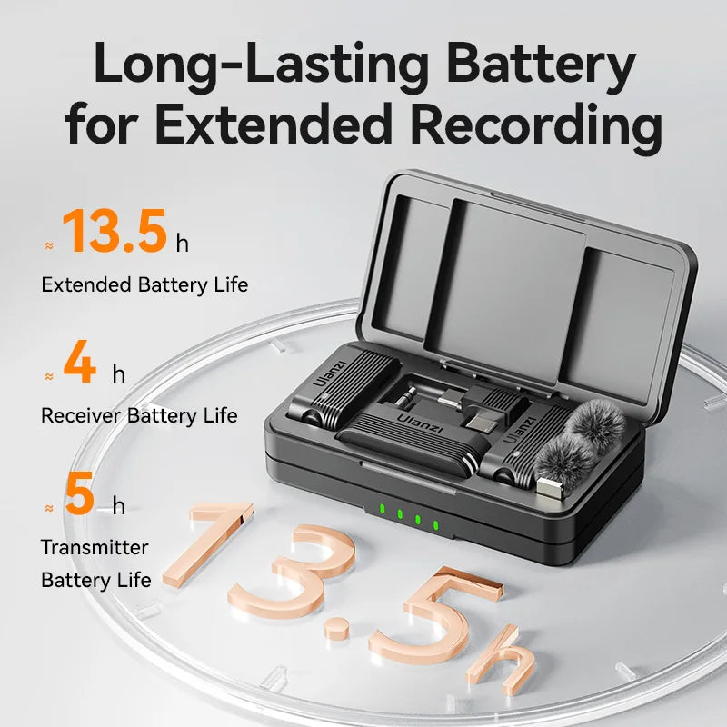 Wireless Lavalier Microphone for iPhone Android Camera Dual Mic with Charging Case