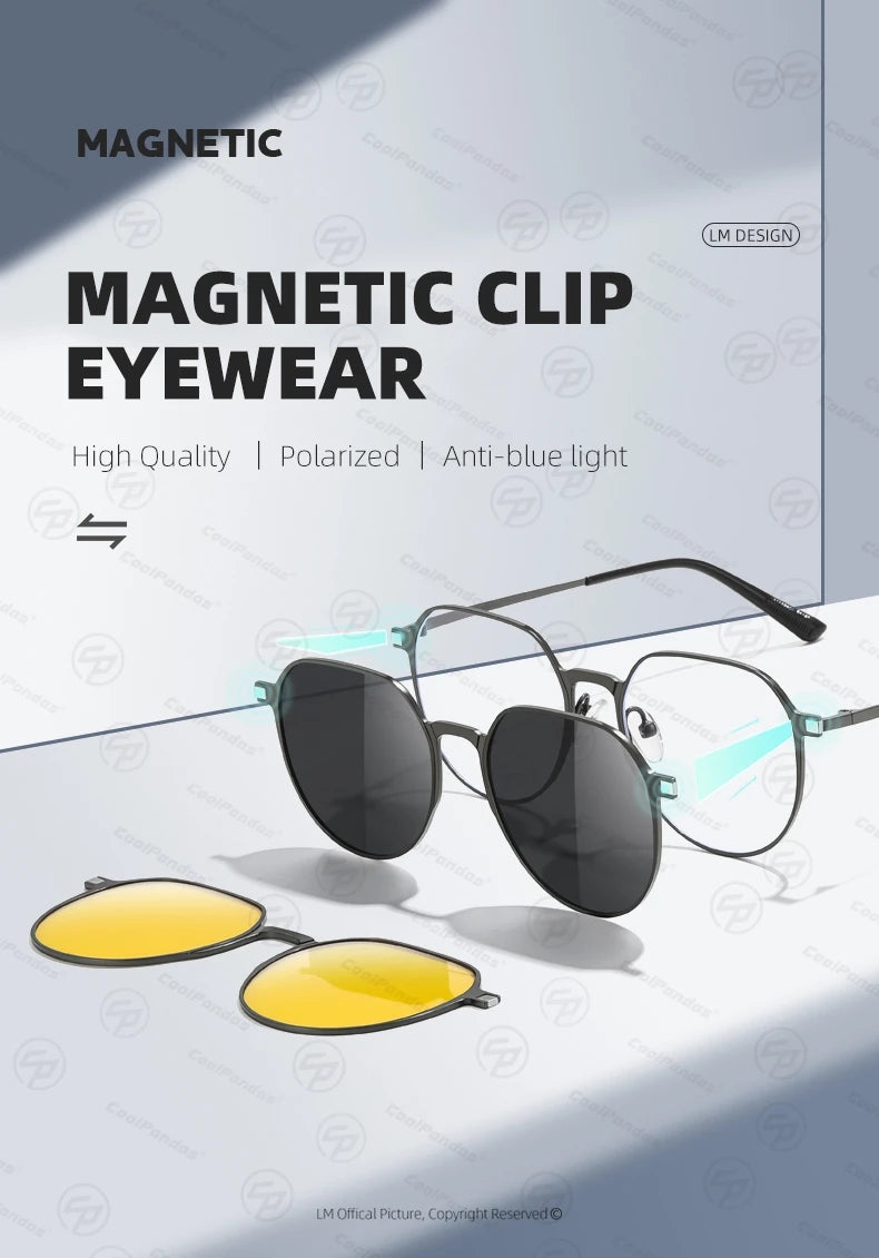 3 In 1 Magnetic Clip On Polarized Sunglasses UV400 Anti Blue Light Night Vision Glasses for Men Women