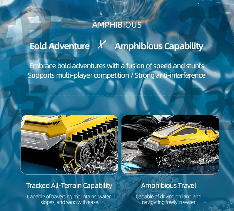 Rc Cars Tank Waterproof Amphibious Water Land All Terrain Tracked Tank Remote Control Crawler Vehicle Outdoor Cars Toy for Boys