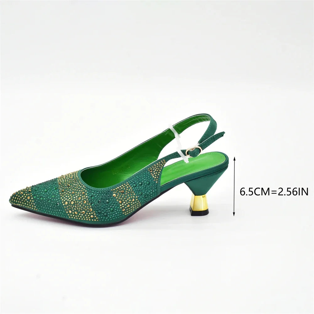 Matching Shoes and Bag for Women for Weddings Elegant Woman Heeled Shoes Medium Heel Shoes for Women Rhinestone Party Pumps