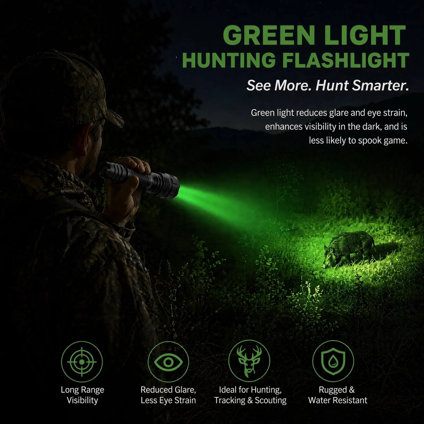 10W Green Light Rechargeable LED Flashlight